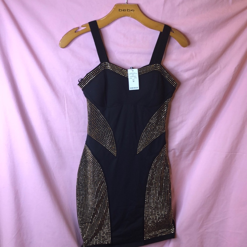 Bebe black and gold beaded dress